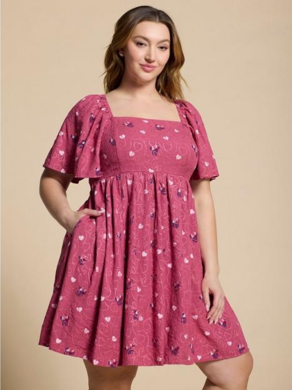 BoxLunch Disney NEW Pink Embroidered Hearts Minnie Mouse Plus Size Dress 2X